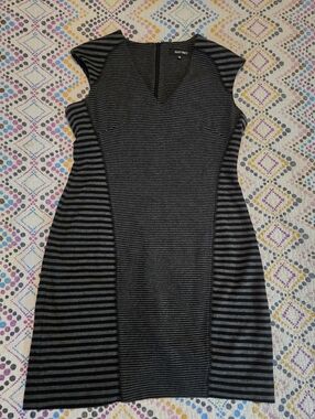 Ellen Tracy Charcoal Gray Black Stripe Dress EUC Sheath Career cocktail